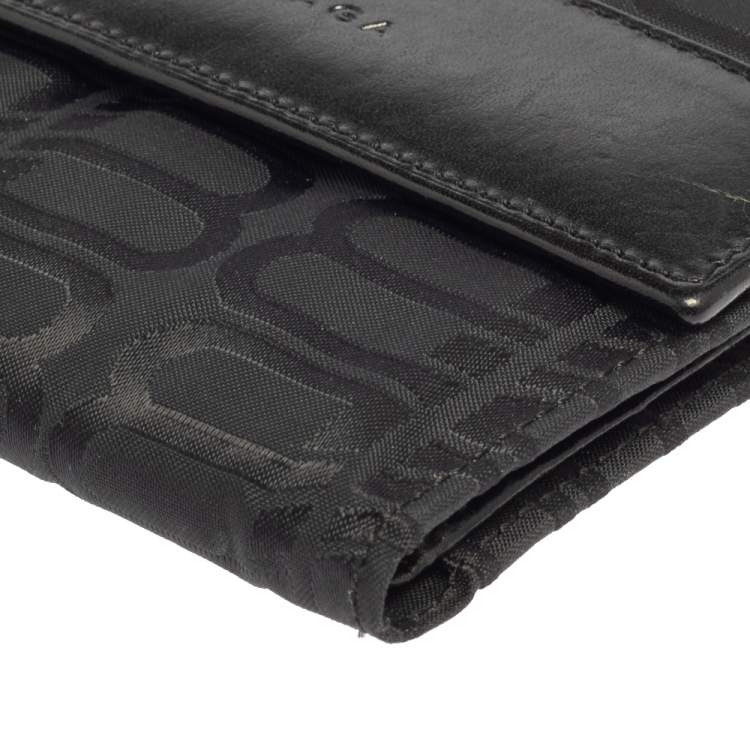 Pre Owned Balenciaga Black Monogram Nylon and Leather Trifold Wallet