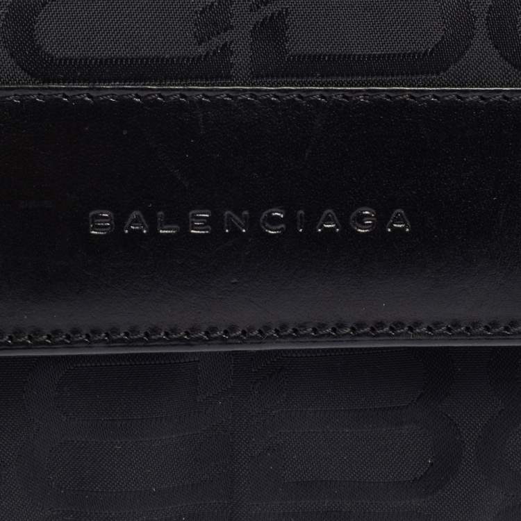 Pre Owned Balenciaga Black Monogram Nylon and Leather Trifold Wallet