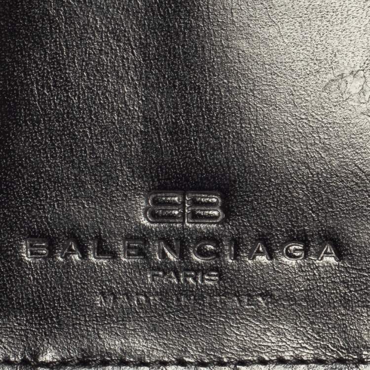 Pre Owned Balenciaga Black Monogram Nylon and Leather Trifold Wallet