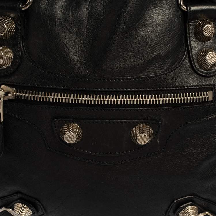 Pre Owned Balenciaga Black Lambskin Leather Giant 12 Gold Motocross Sphere Hobo