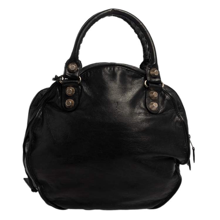 Pre Owned Balenciaga Black Lambskin Leather Giant 12 Gold Motocross Sphere Hobo