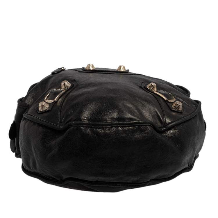 Pre Owned Balenciaga Black Lambskin Leather Giant 12 Gold Motocross Sphere Hobo