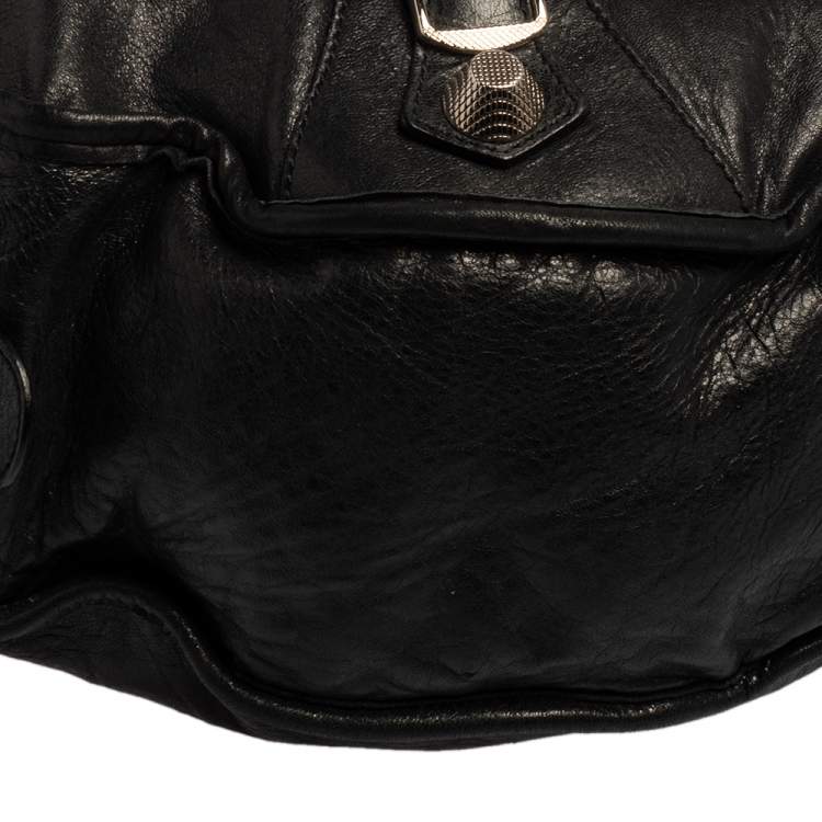 Pre Owned Balenciaga Black Lambskin Leather Giant 12 Gold Motocross Sphere Hobo