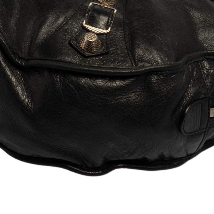 Pre Owned Balenciaga Black Lambskin Leather Giant 12 Gold Motocross Sphere Hobo