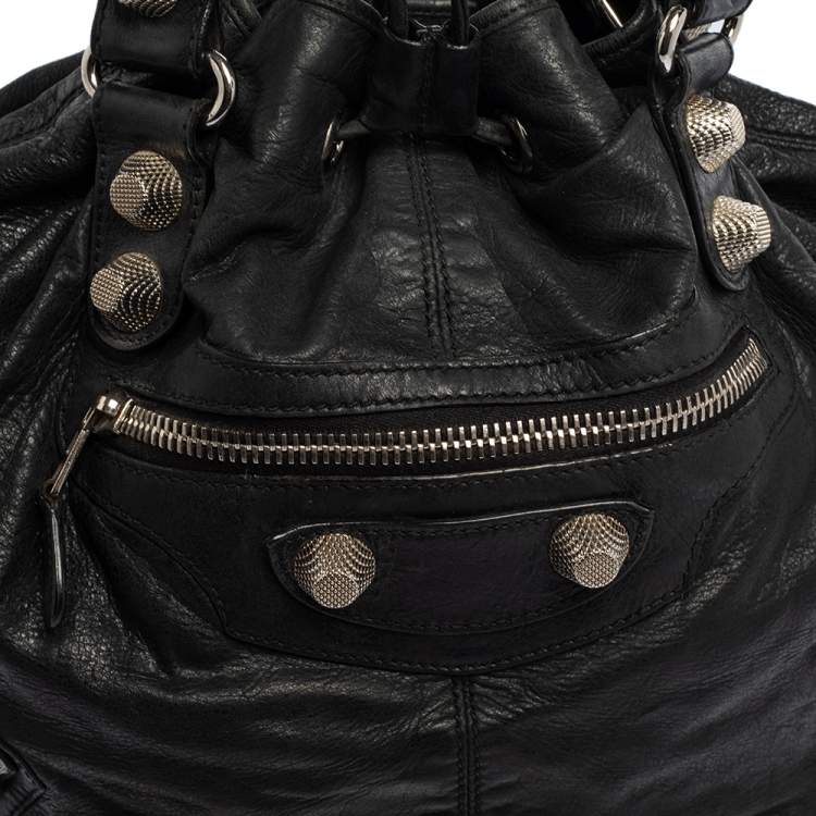 Pre Owned Balenciaga Black Leather GSH Pompon Bag
