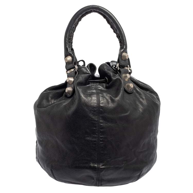 Pre Owned Balenciaga Black Leather GSH Pompon Bag