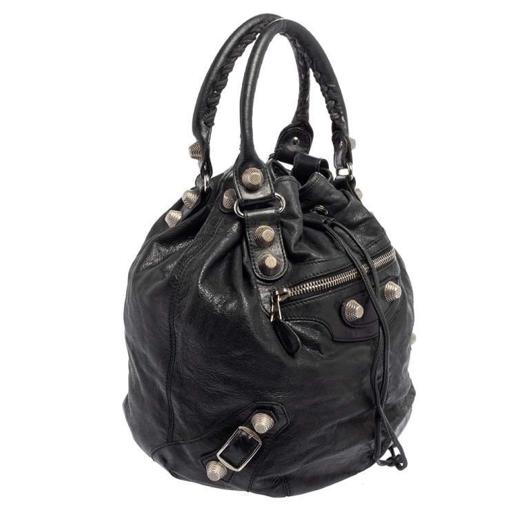Pre Owned Balenciaga Black Leather GSH Pompon Bag