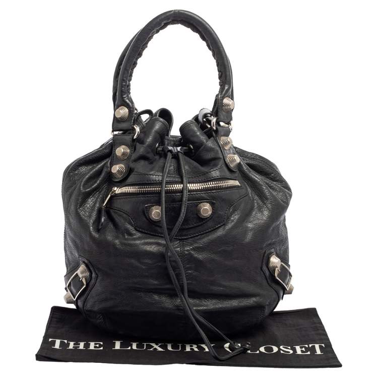 Pre Owned Balenciaga Black Leather GSH Pompon Bag