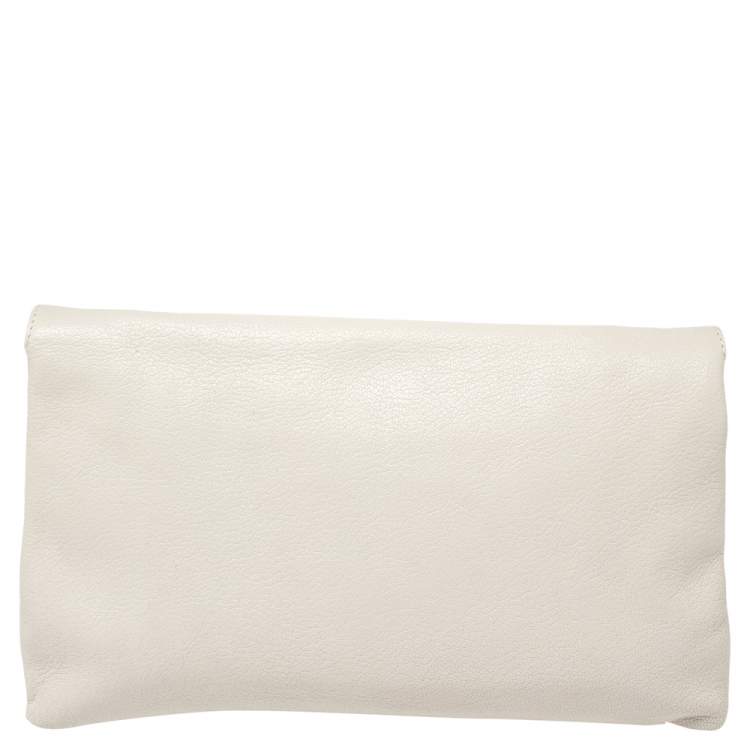 Pre Owned Balenciaga White Leather Metallic Edge Envelope Clutch