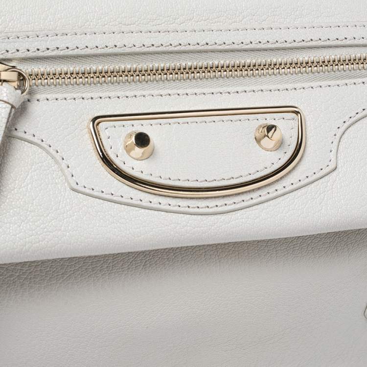Pre Owned Balenciaga White Leather Metallic Edge Envelope Clutch