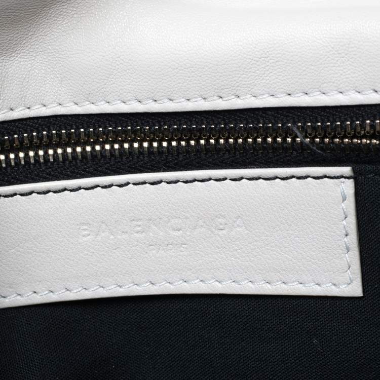 Pre Owned Balenciaga White Leather Metallic Edge Envelope Clutch
