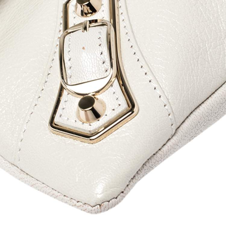 Pre Owned Balenciaga White Leather Metallic Edge Envelope Clutch
