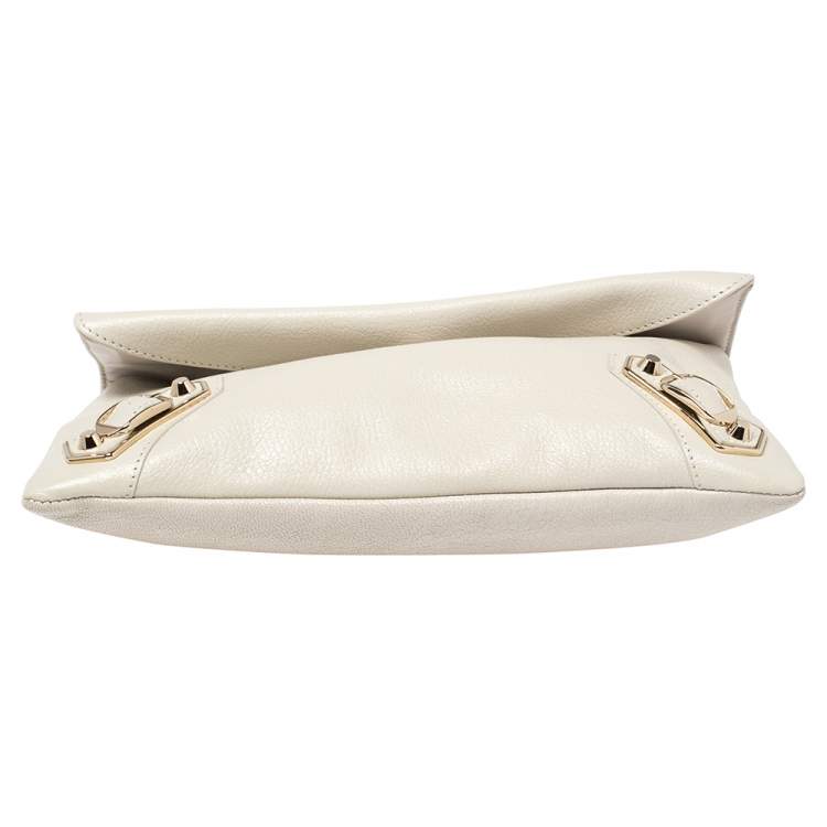 Pre Owned Balenciaga White Leather Metallic Edge Envelope Clutch
