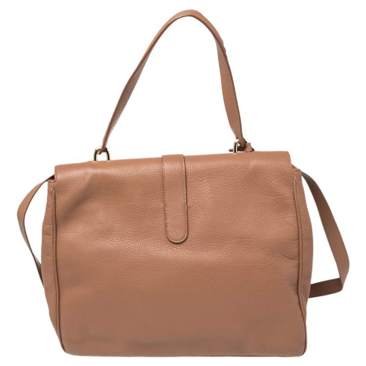 Pre Owned Balenciaga Tan Leather Tube Clasp Top Handle Bag
