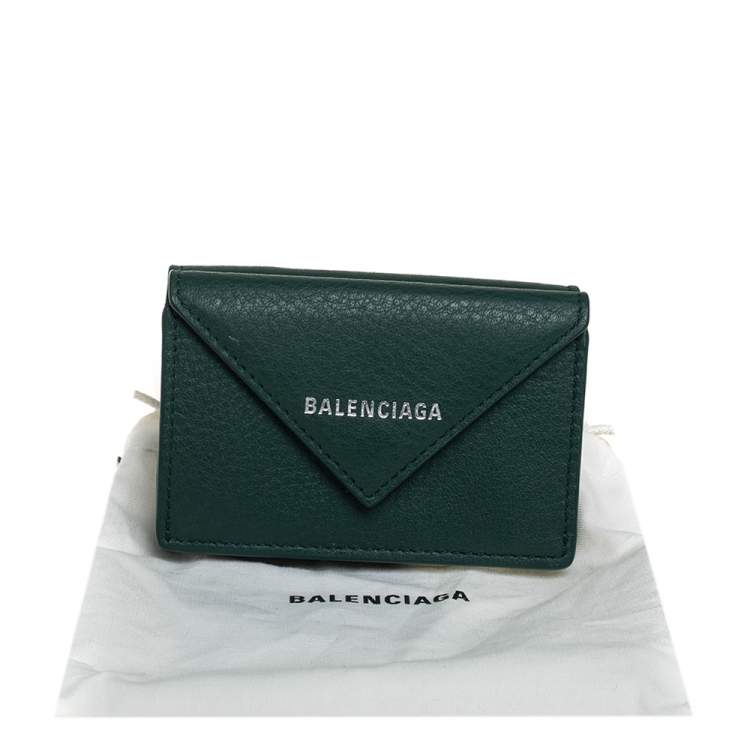 Pre Owned Balenciaga Vert Sauge Leather Mini Papier Wallet