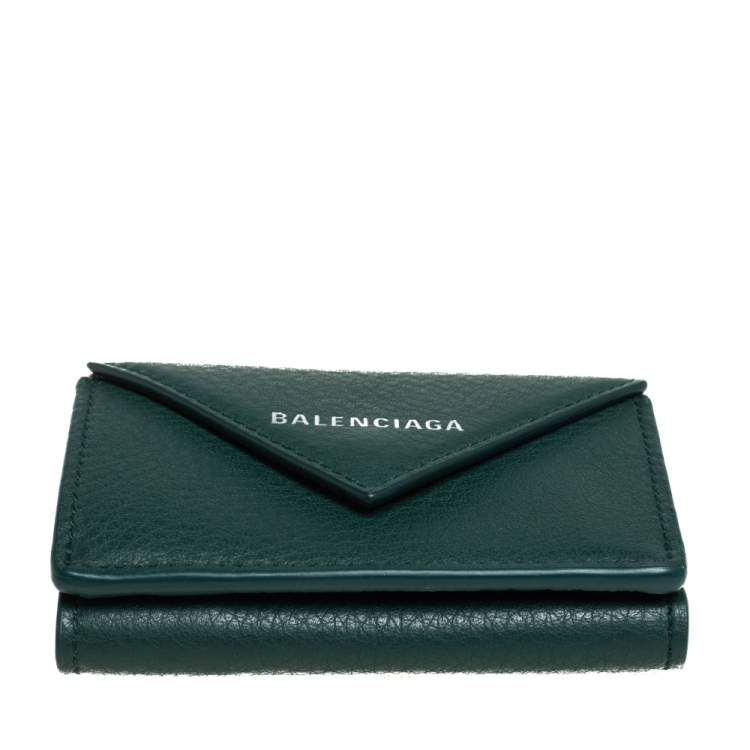 Pre Owned Balenciaga Vert Sauge Leather Mini Papier Wallet