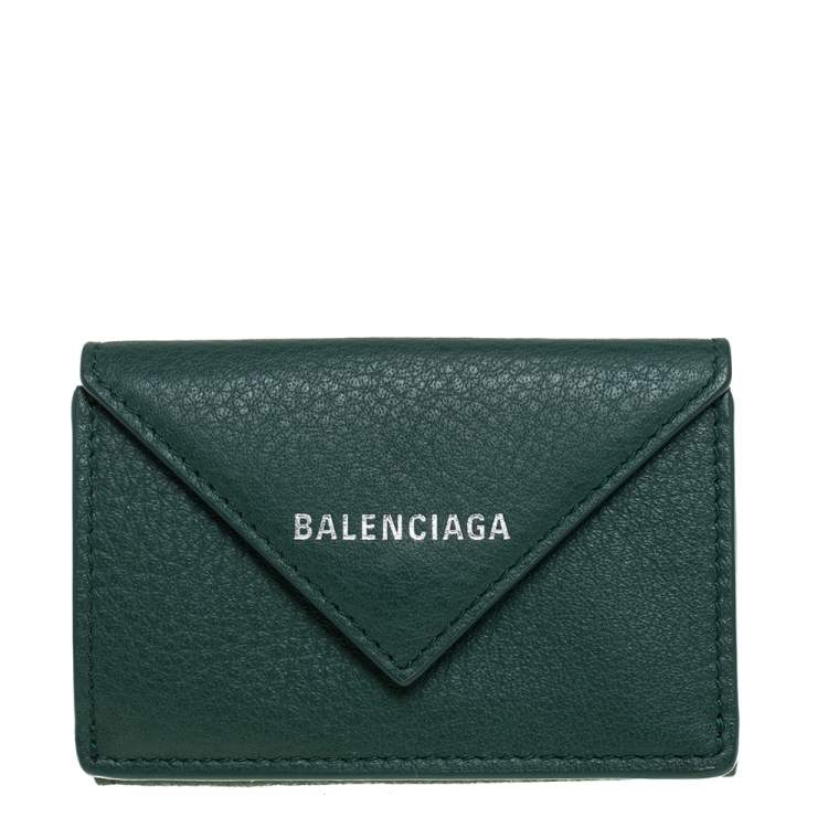 Pre Owned Balenciaga Vert Sauge Leather Mini Papier Wallet