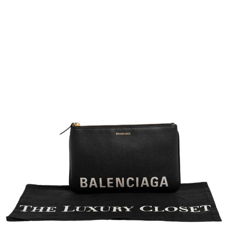Pre Owned Balenciaga Black Leather Logo Pouch