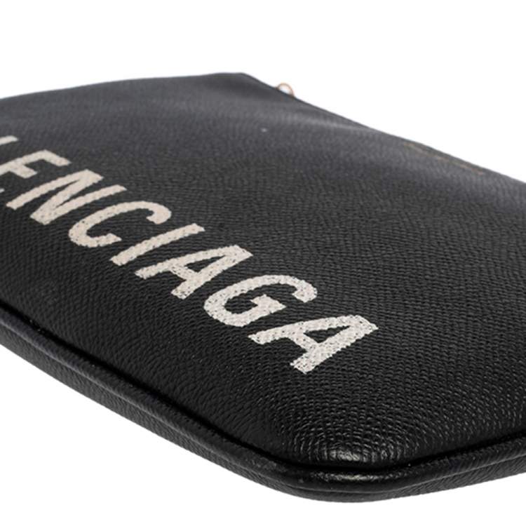 Pre Owned Balenciaga Black Leather Logo Pouch