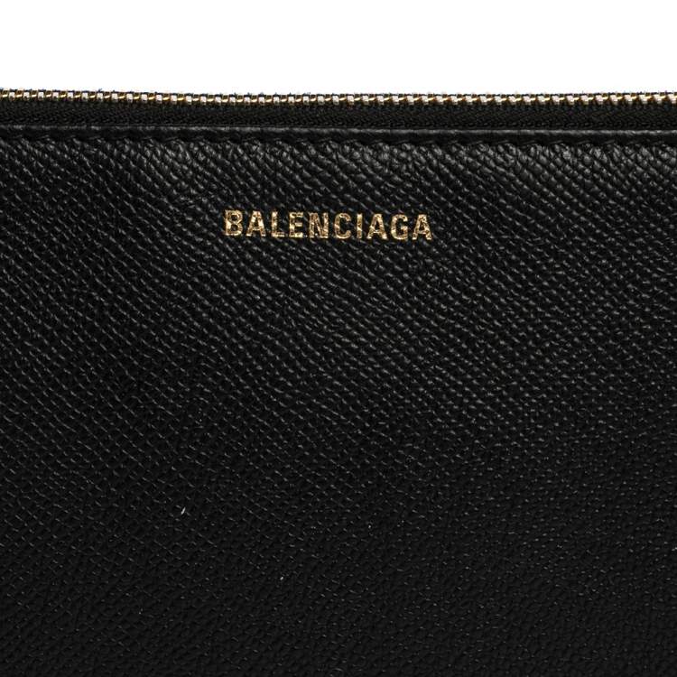 Pre Owned Balenciaga Black Leather Logo Pouch