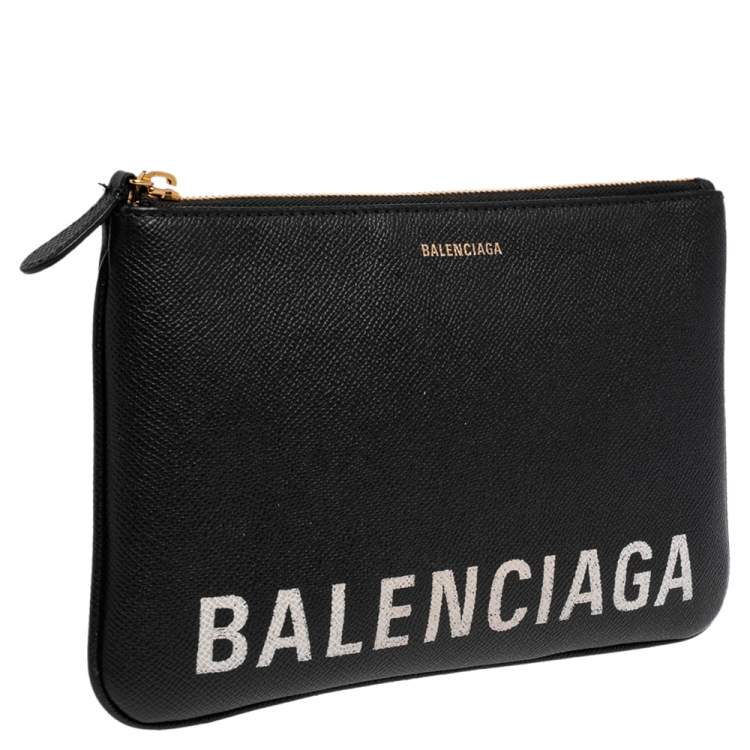 Pre Owned Balenciaga Black Leather Logo Pouch