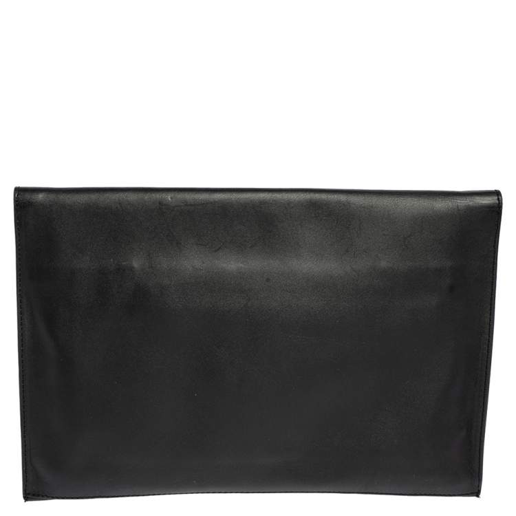 Pre Owned Balenciaga Black/Beige Leather and Python Flap Clutch