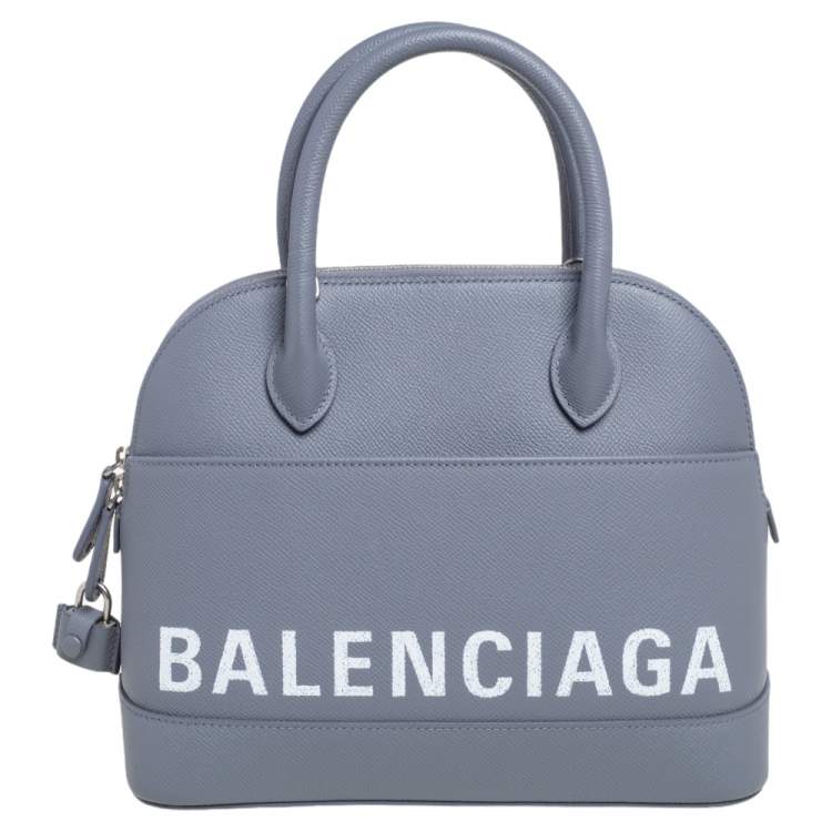 Pre Owned Balenciaga Grey Leather S Ville Logo Satchel