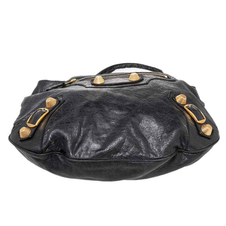 Pre Owned Balenciaga Black Leather Giant 21 Gold Hobo