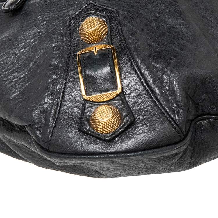Pre Owned Balenciaga Black Leather Giant 21 Gold Hobo