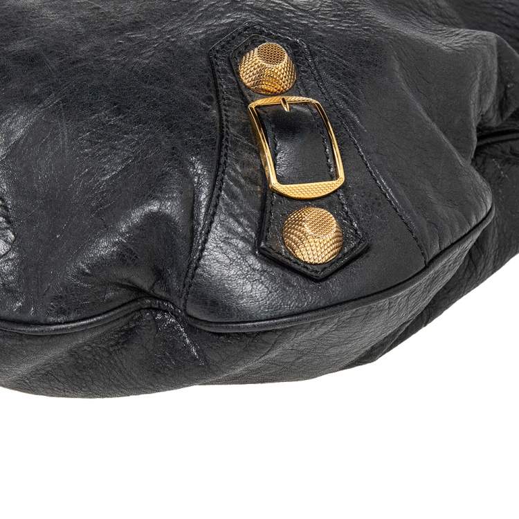 Pre Owned Balenciaga Black Leather Giant 21 Gold Hobo