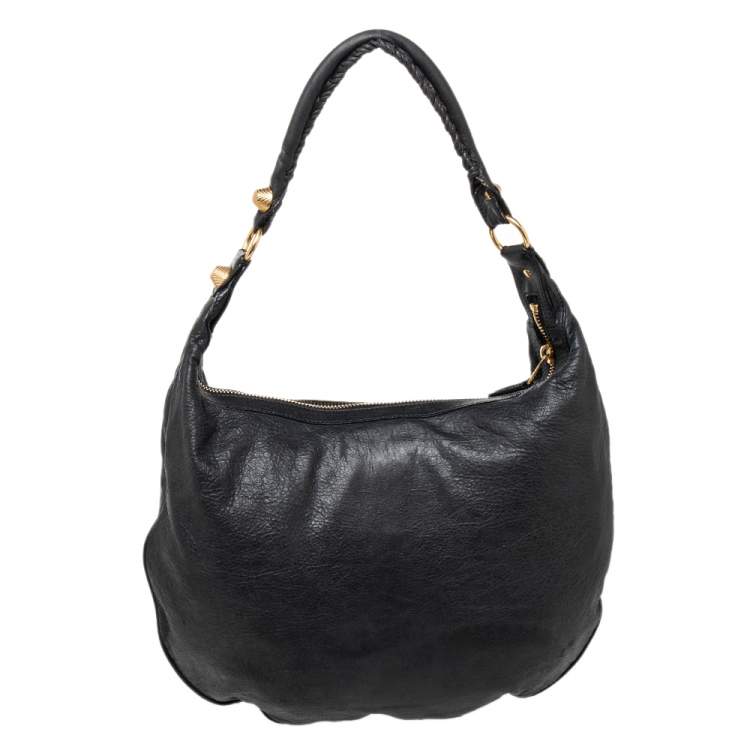 Pre Owned Balenciaga Black Leather Giant 21 Gold Hobo