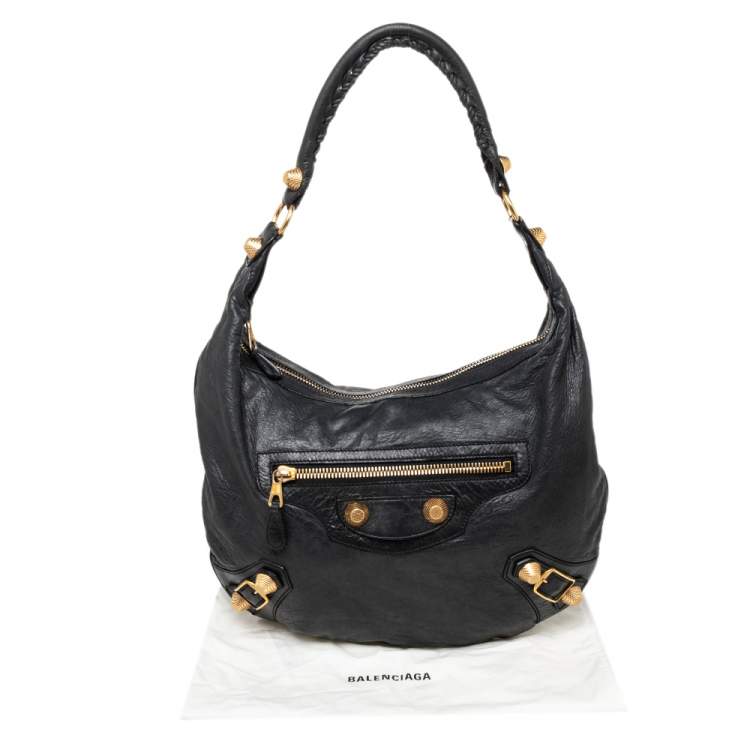 Pre Owned Balenciaga Black Leather Giant 21 Gold Hobo