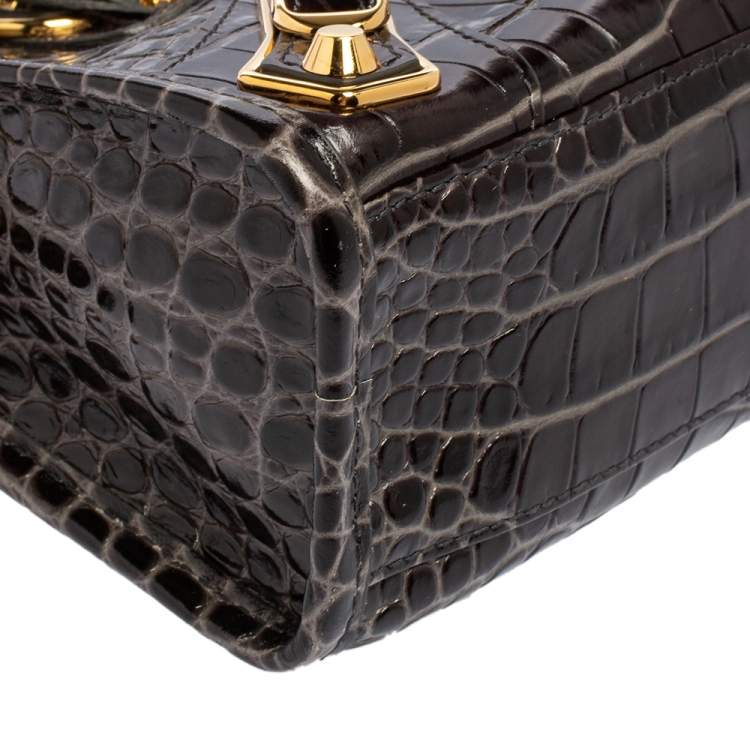 Pre Owned Balenciaga Black Croc Embossed Leather Mini Classic Metallic Edge City Tote
