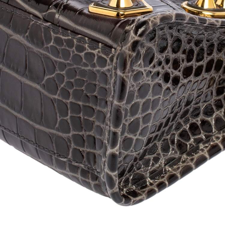 Pre Owned Balenciaga Black Croc Embossed Leather Mini Classic Metallic Edge City Tote