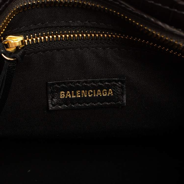 Pre Owned Balenciaga Black Croc Embossed Leather Mini Classic Metallic Edge City Tote