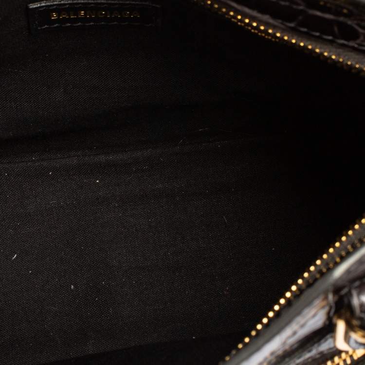 Pre Owned Balenciaga Black Croc Embossed Leather Mini Classic Metallic Edge City Tote