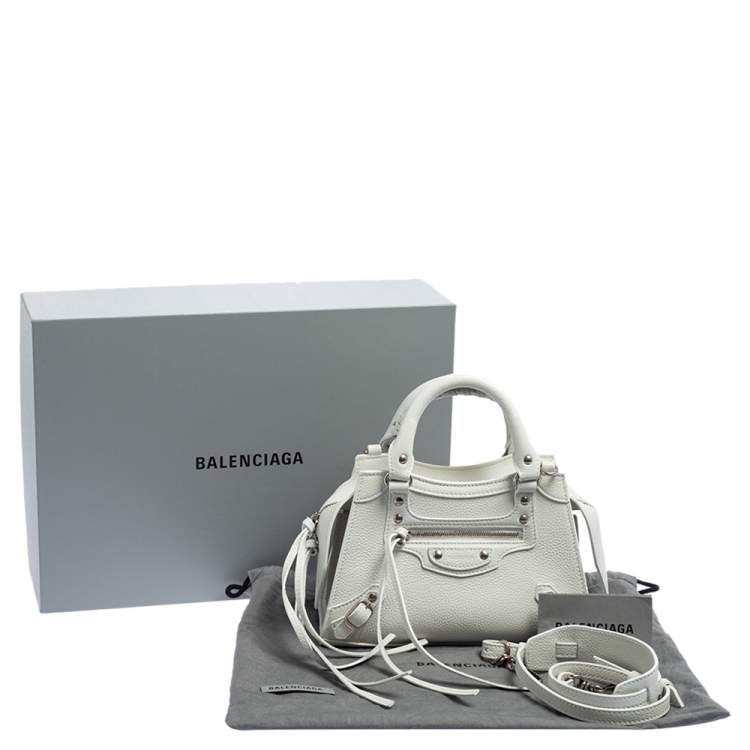 Pre Owned Balenciaga White Leather Mini Neo Classic Tote