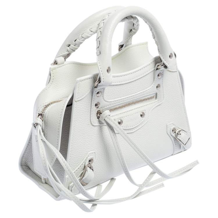 Pre Owned Balenciaga White Leather Mini Neo Classic Tote