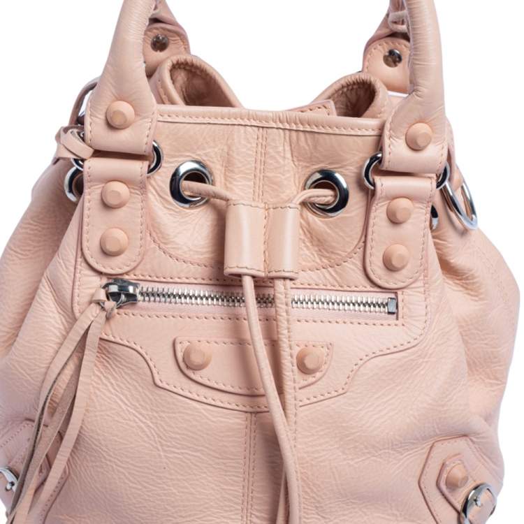 Pre Owned Balenciaga Salmon Pink Leather Mini Pompon RH Hobo