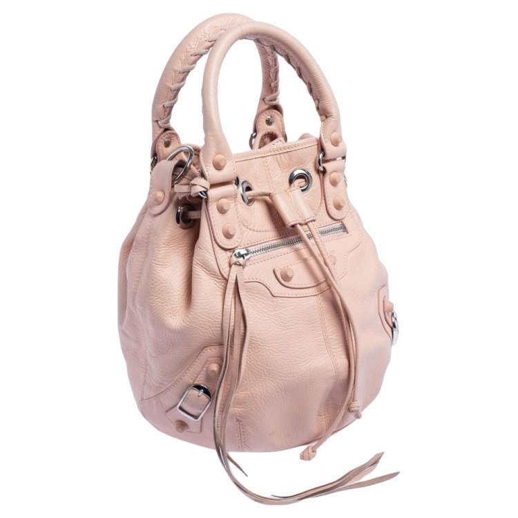 Pre Owned Balenciaga Salmon Pink Leather Mini Pompon RH Hobo