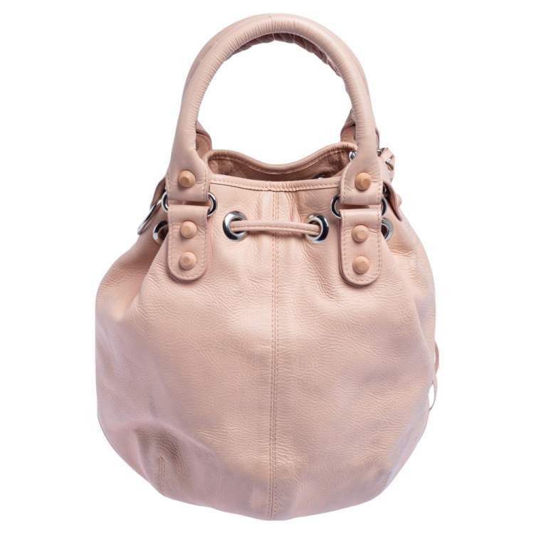 Pre Owned Balenciaga Salmon Pink Leather Mini Pompon RH Hobo
