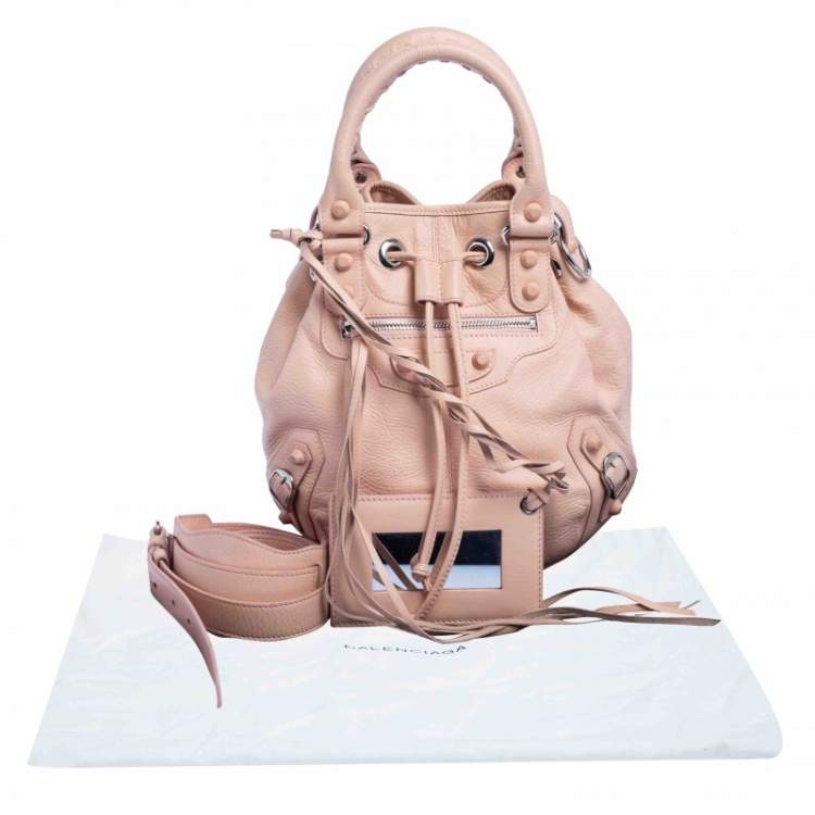 Pre Owned Balenciaga Salmon Pink Leather Mini Pompon RH Hobo