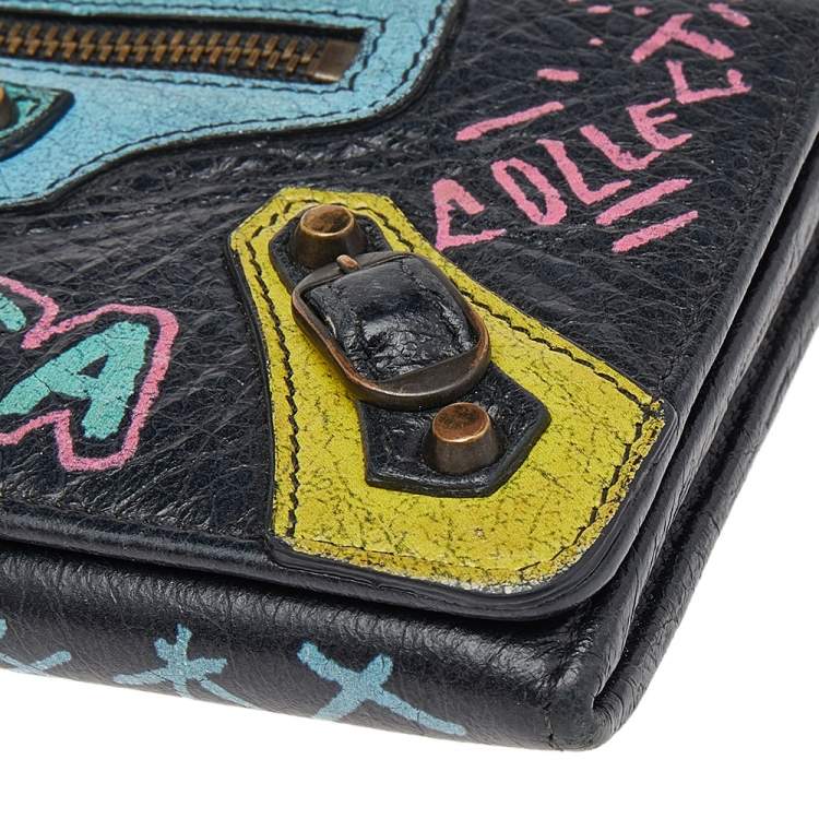 Pre Owned Balenciaga Multicolor Graffiti  Print Leather Classic Money RH Continental Wallet