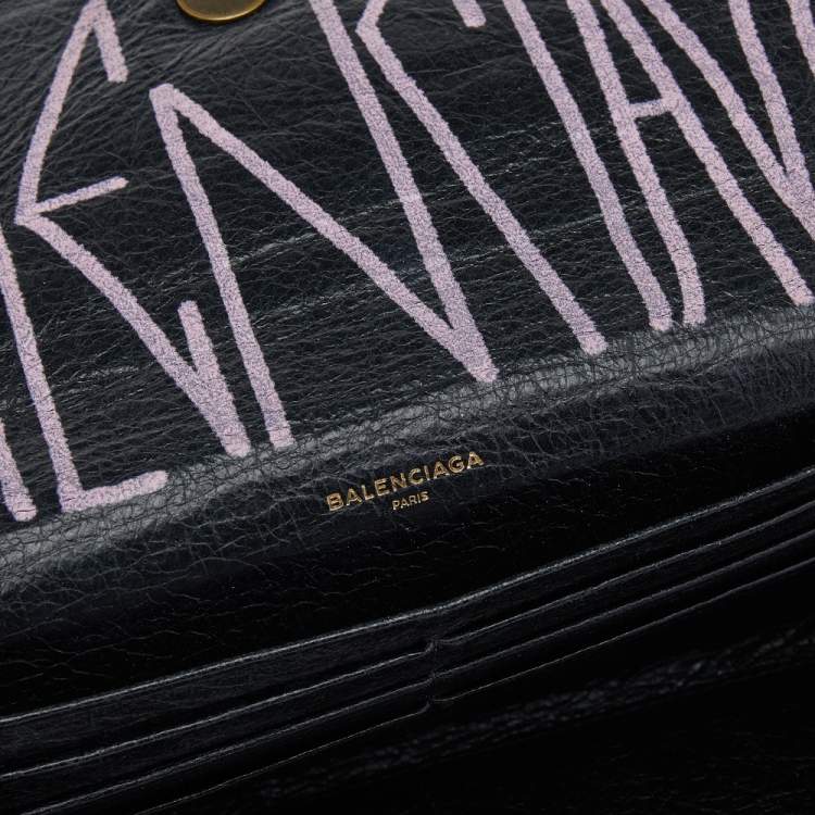 Pre Owned Balenciaga Multicolor Graffiti  Print Leather Classic Money RH Continental Wallet