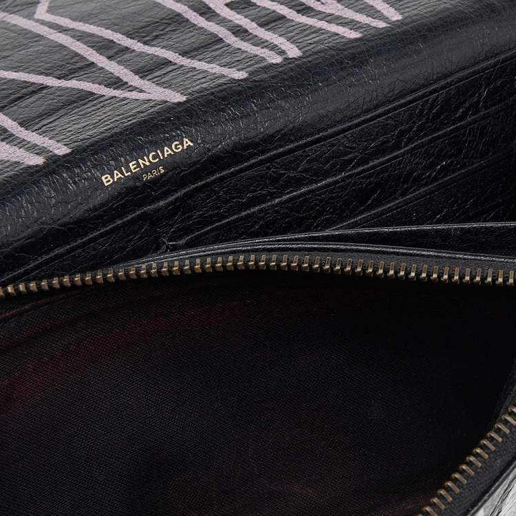Pre Owned Balenciaga Multicolor Graffiti  Print Leather Classic Money RH Continental Wallet