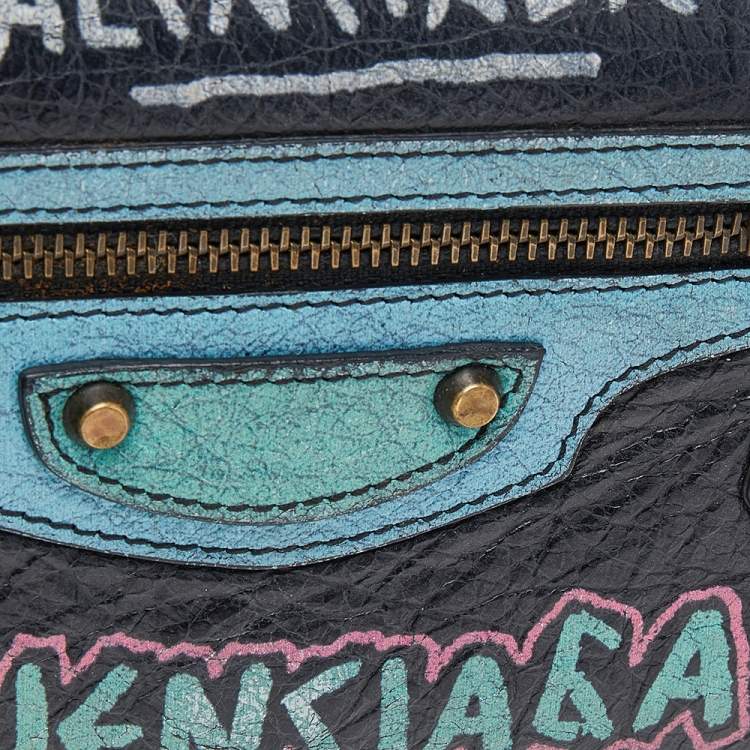 Pre Owned Balenciaga Multicolor Graffiti  Print Leather Classic Money RH Continental Wallet