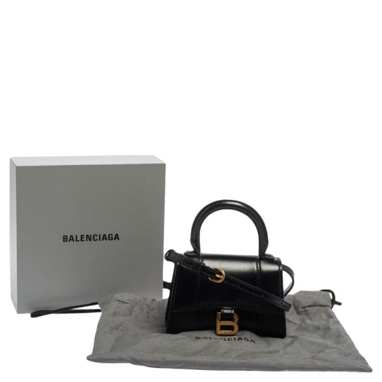 Pre Owned Balenciaga Black Leather Nano Hourglass Top Handle Bag