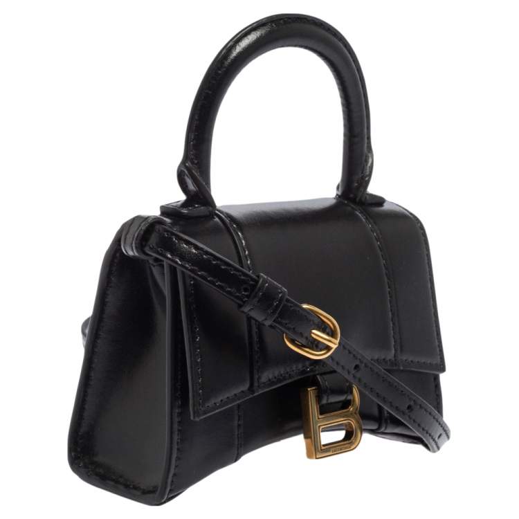 Pre Owned Balenciaga Black Leather Nano Hourglass Top Handle Bag