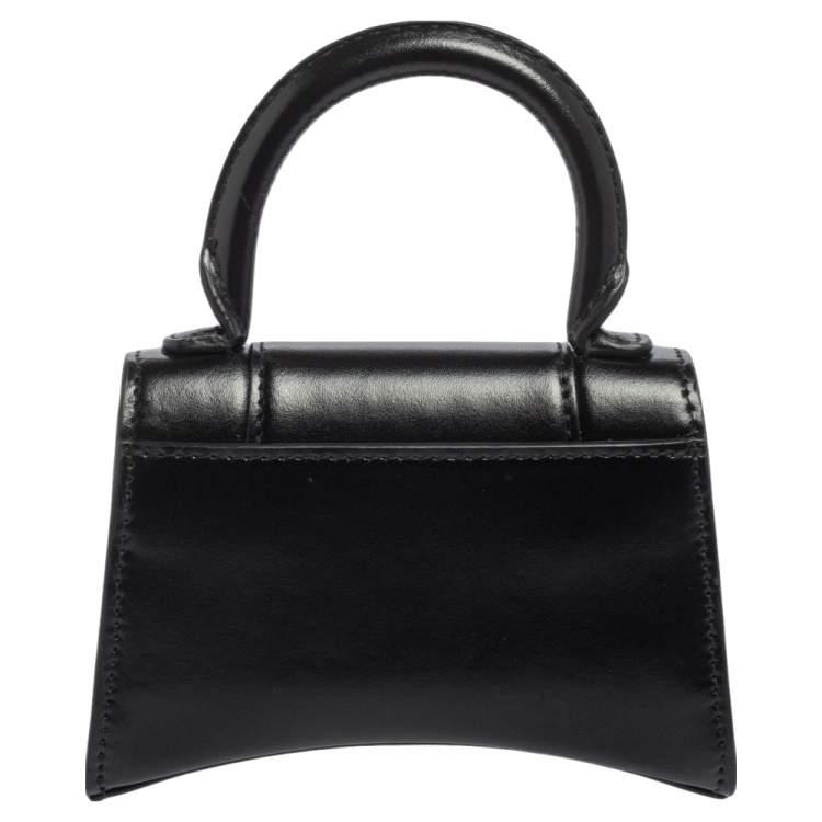 Pre Owned Balenciaga Black Leather Nano Hourglass Top Handle Bag