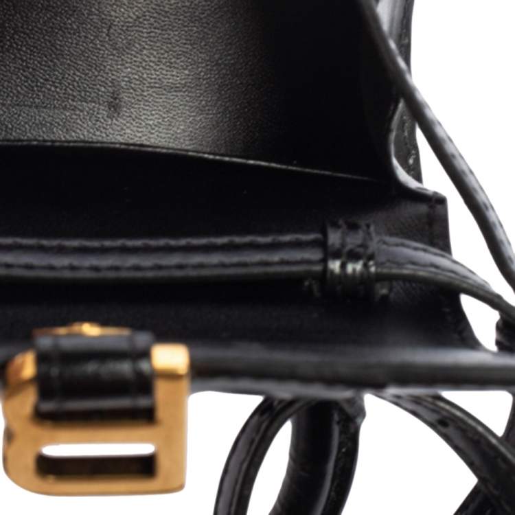 Pre Owned Balenciaga Black Leather Nano Hourglass Top Handle Bag